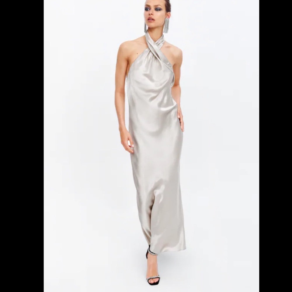 ZARA LIMITED EDITION HALTER NECK MAXI PARTY BALL ELEGANT DRESS NEW WITH TAGS